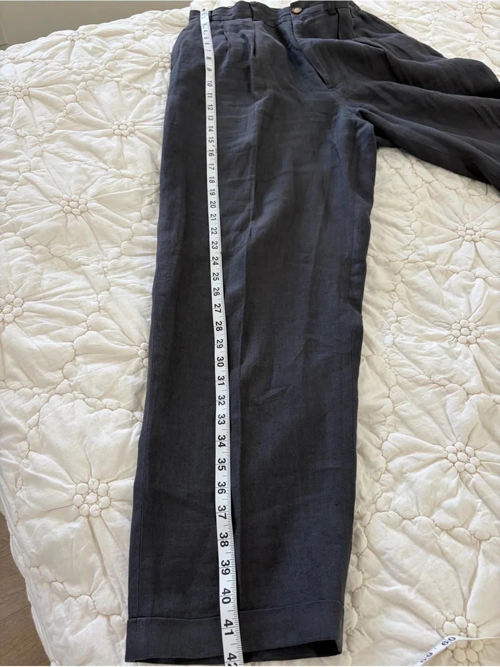 Vintage Structure La Collection 100% Linen Pleated Pants Charcoal Gray 32S